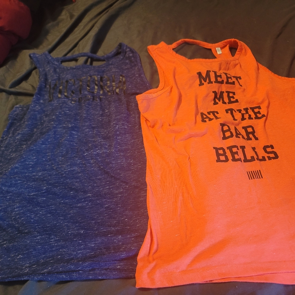 Vs And Pink Size Largr Active Tanks. Sooo Cute In Bck! Price Is 4 Both
